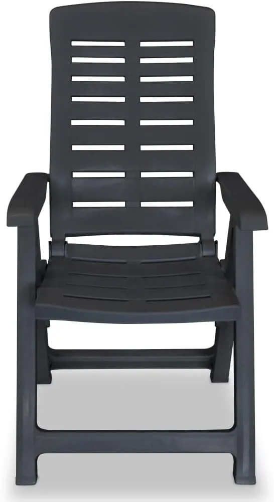 Reclining Patio Chairs 2 Pcs Foldable Outdoor Furniture Anthracite Plastic Lounge Chairs with 4 Adjustable Positions for Garden, Poolside, Camping
