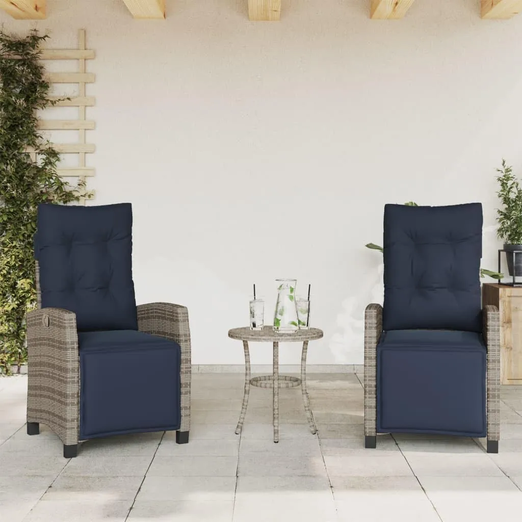 Reclining Patio Chairs 2 pcs with Footrest Gray Poly Rattan Adjustable Backrest Outdoor Lounge Chairs with Cushions for Garden Poolside Deck