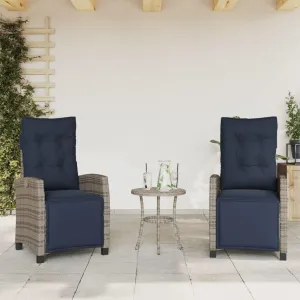 Reclining Patio Chairs 2 pcs with Footrest Gray Poly Rattan Adjustable Backrest Outdoor Lounge Chairs with Cushions for Garden Poolside Deck
