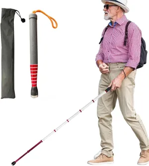 Reflective Telescopic Blind Cane,8 Knots Titanium Alloy Elderly Cane with Roller Head, Night Warning Reflective Film