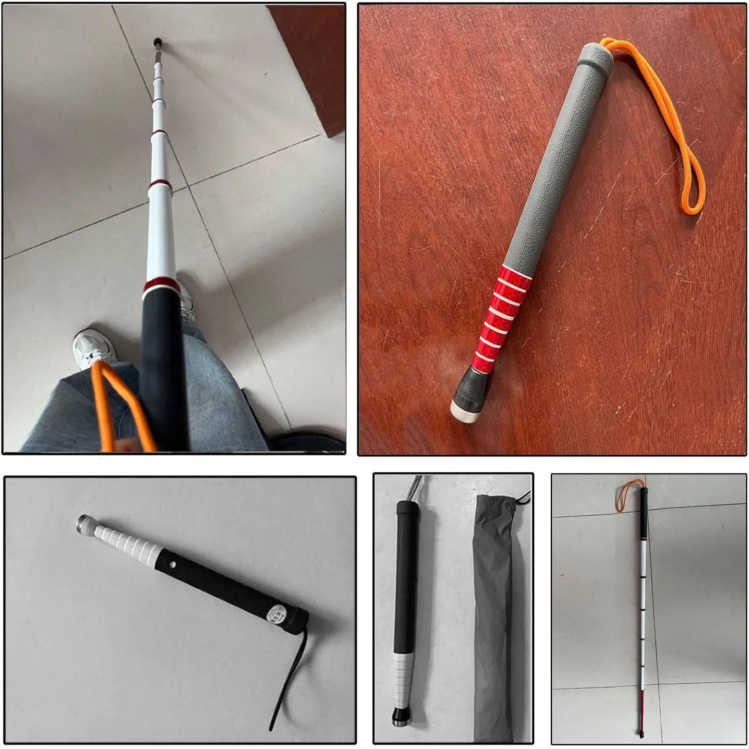 Reflective Telescopic Blind Cane,8 Knots Titanium Alloy Elderly Cane with Roller Head, Night Warning Reflective Film