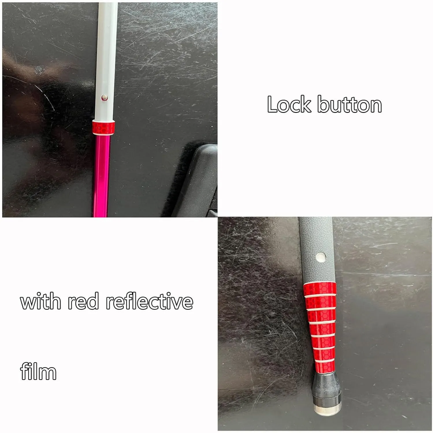 Reflective Telescopic Blind Cane,8 Knots Titanium Alloy Elderly Cane with Roller Head, Night Warning Reflective Film