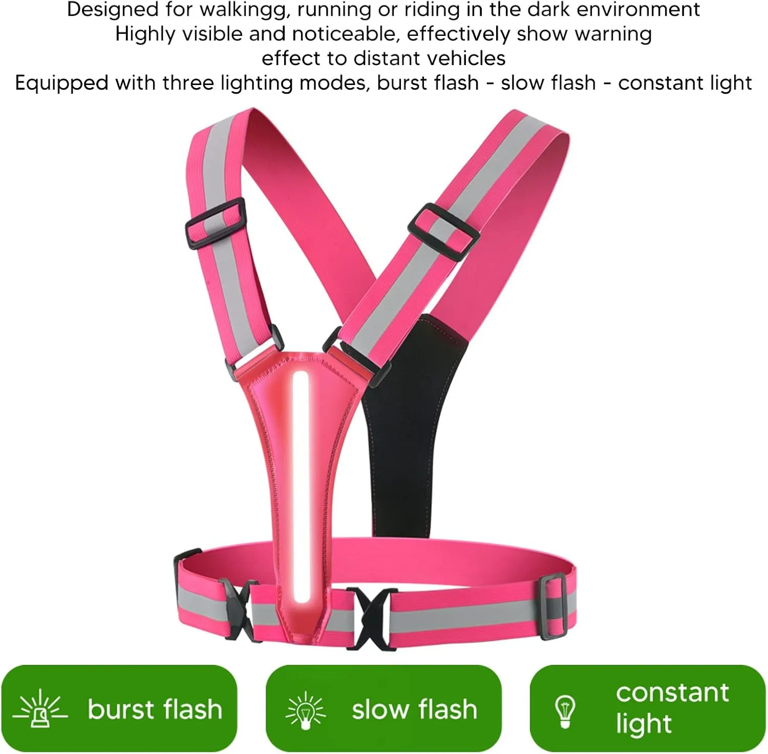Reflective Vest USB Charging Safe Adjustable for Adults Running Walking Biking Outdoor Activities Green LED Reflective Vest USB Rechargeable Adjustable Safe High