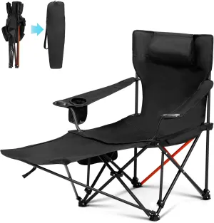 Removable Footrest Reclining Camping Chair, 2-in-1 Reclining Camping Chair Set, 600D Oxford Fabric, Steel Frame, 264 lbs Capacity, 32.3"x40.2"x34.6"