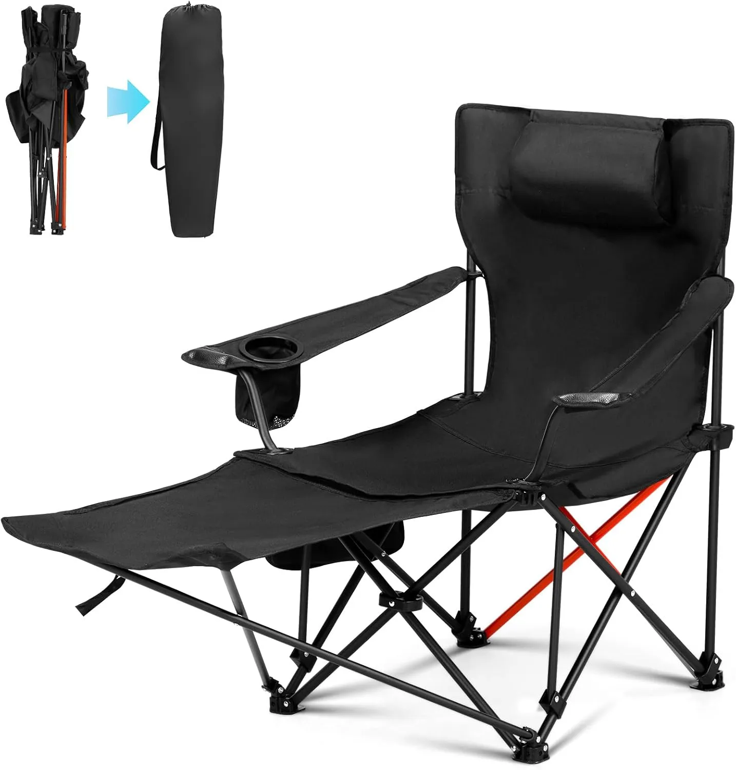 Removable Footrest Reclining Camping Chair, 2-in-1 Reclining Camping Chair Set, 600D Oxford Fabric, Steel Frame, 264 lbs Capacity, 32.3"x40.2"x34.6"