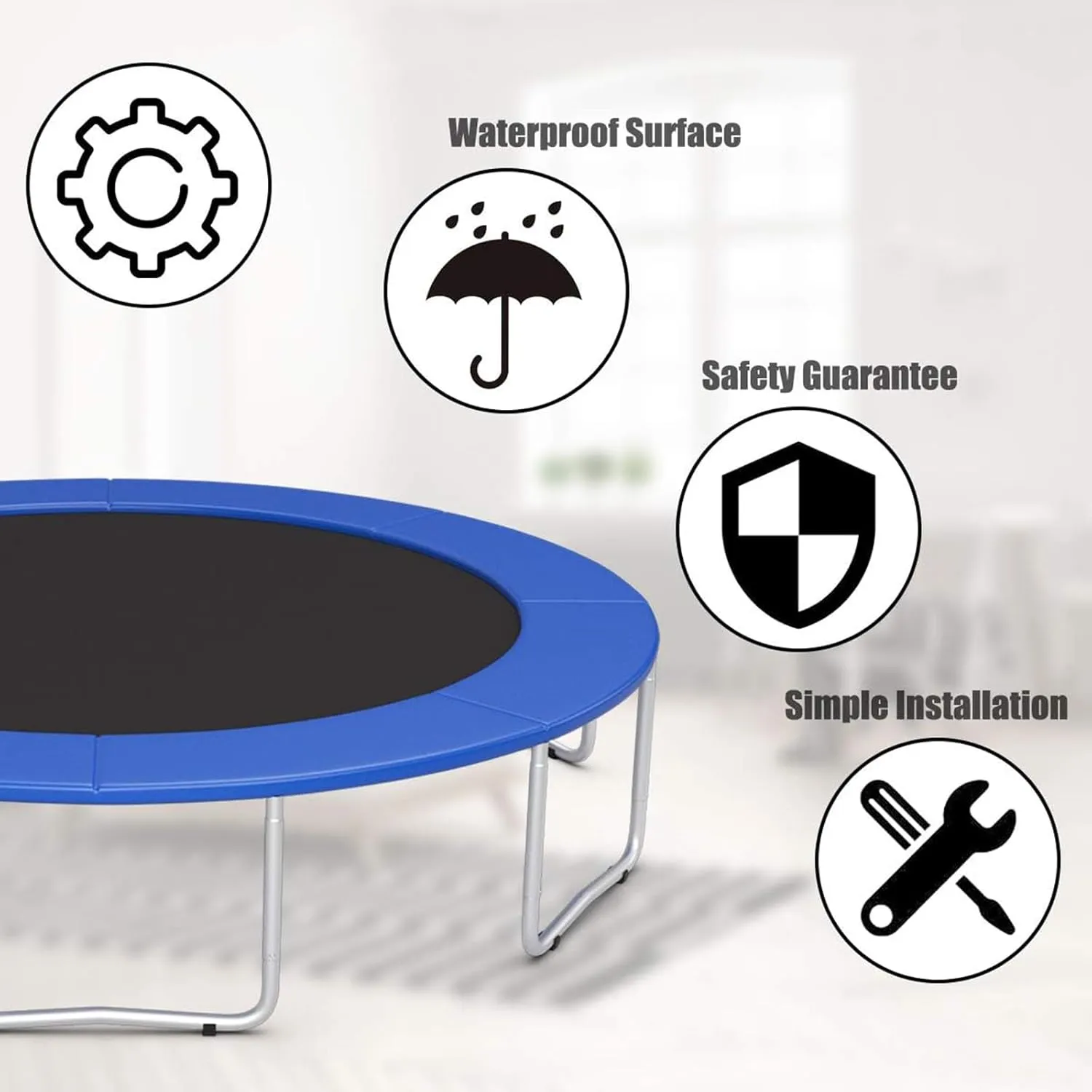 Replacement Trampoline Safety Pad Mat, 13ft 14ft 15ft 16ft Waterproof Tear Resistant UV Resistant Trampoline Spring Covers, Trampoline Replacement Safety Pad