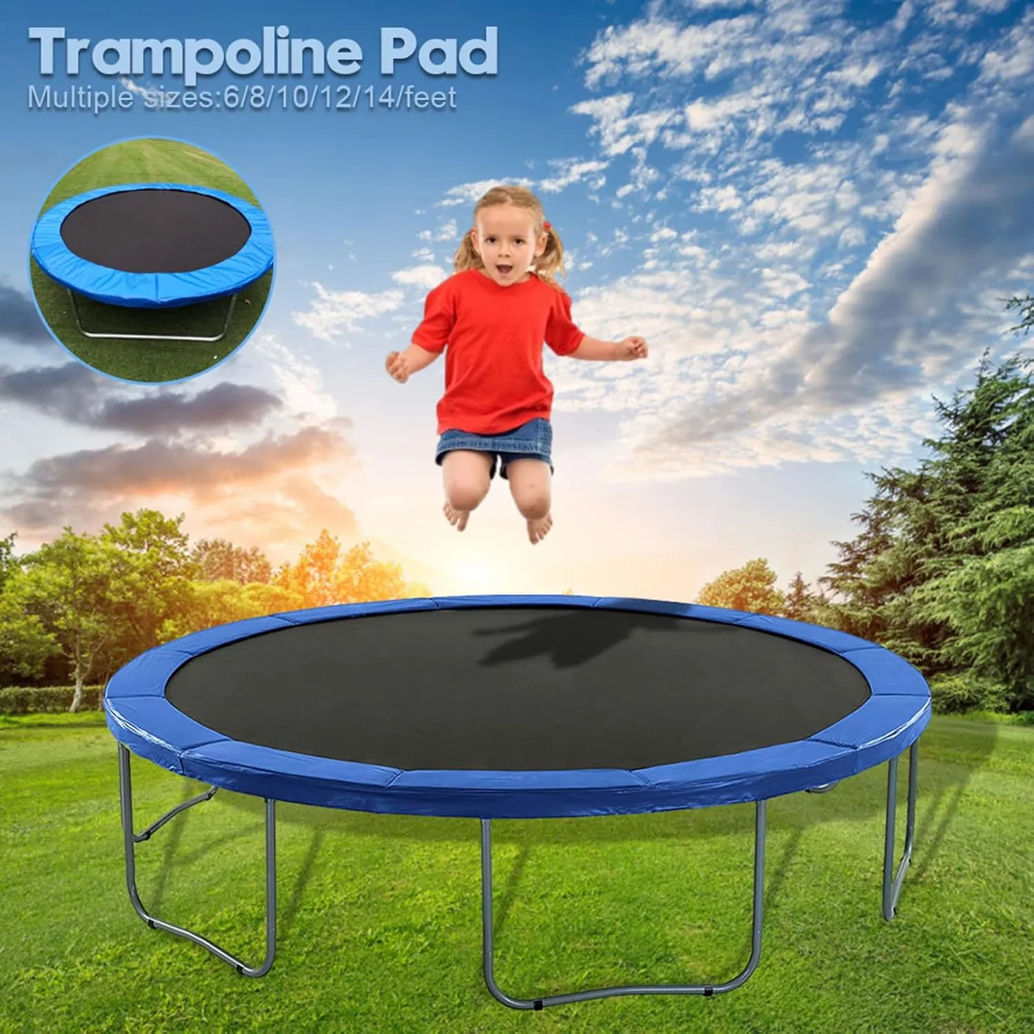 Replacement Trampoline Safety Pad Mat, 13ft 14ft 15ft 16ft Waterproof Tear Resistant UV Resistant Trampoline Spring Covers, Trampoline Replacement Safety Pad