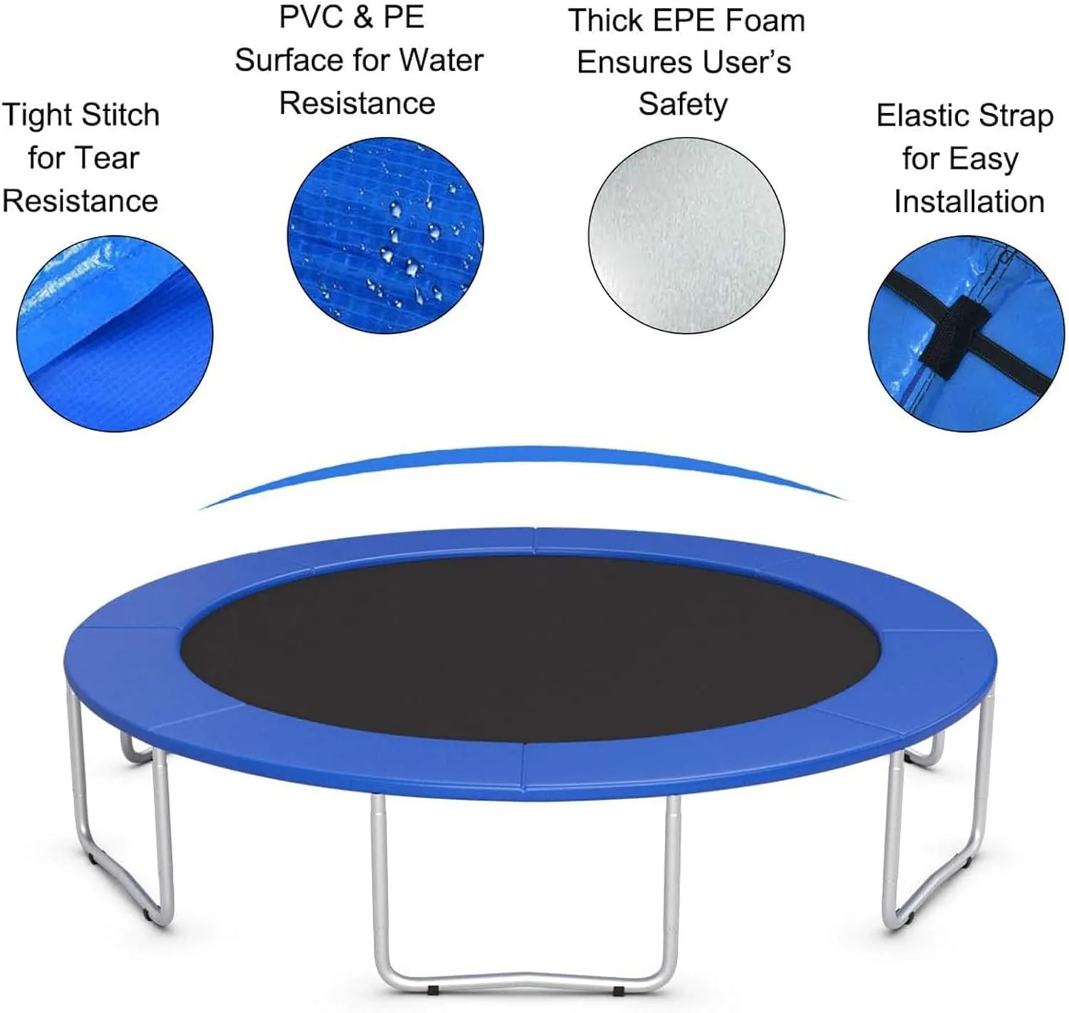 Replacement Trampoline Safety Pad Mat, 13ft 14ft 15ft 16ft Waterproof Tear Resistant UV Resistant Trampoline Spring Covers, Trampoline Replacement Safety Pad
