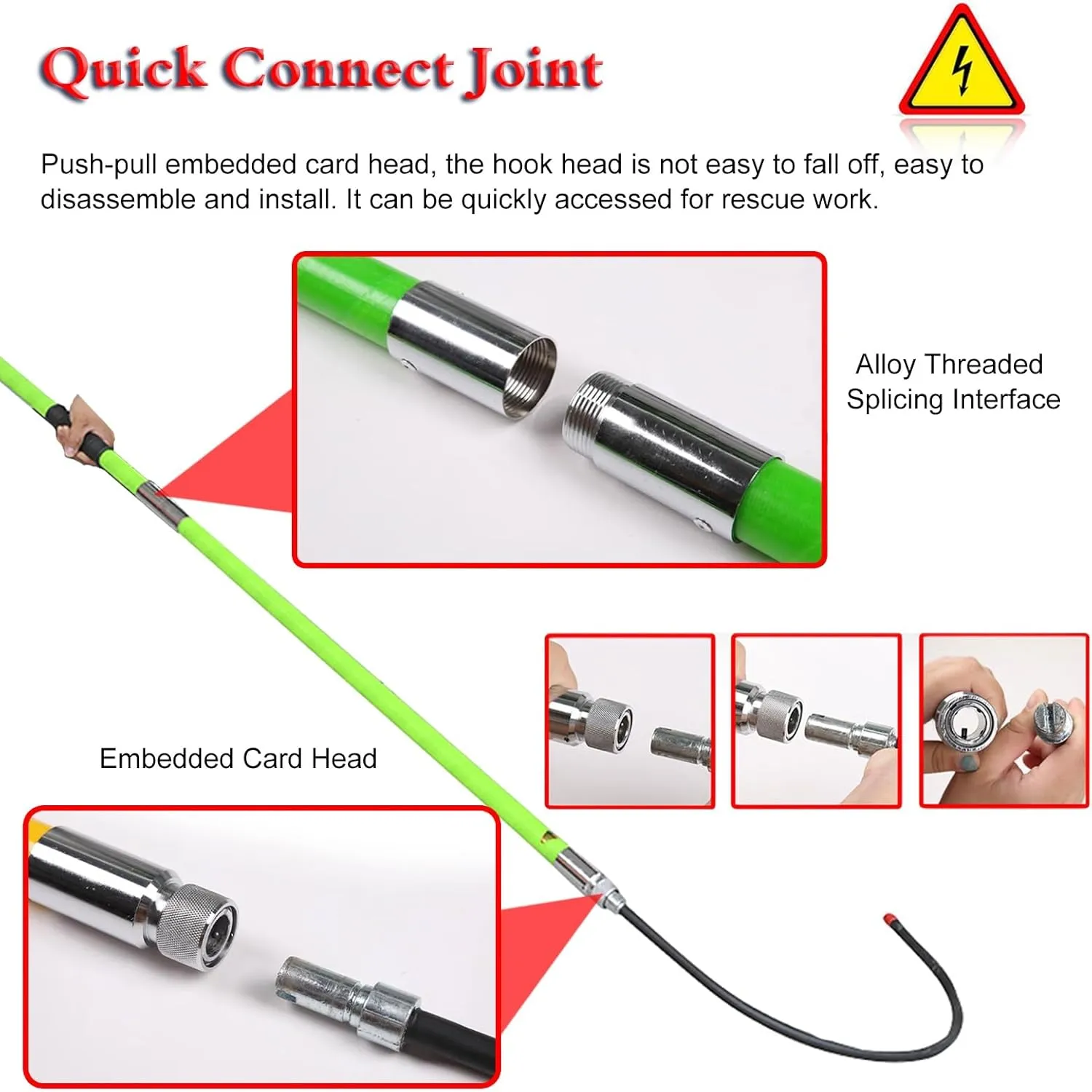 Rescue Hook Saftey Tool 3 4 6 10 Ft Long Electrician Insulated Rescue Pole with 16 1/2in Hook, 10 35 110 220 KV High Voltage Safety Anti Electric Shock Rescue Rod, Portable Electrical Safety Tool(Red,