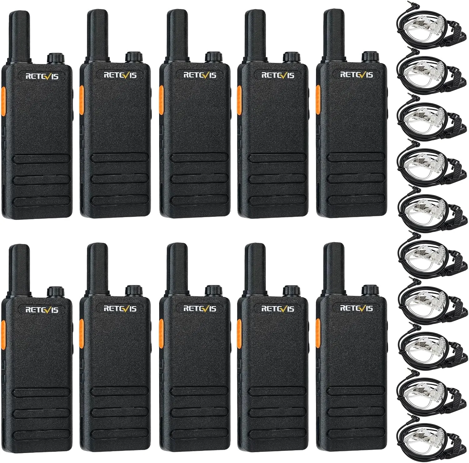 Retevis RT22P Walkie Talkies with Earpiece, New Version RT22,Light and Slim,1620mAh Battery,USB-C,Rechargeable Two Way Radio for Event Management Business Hotel Restaurant(10 Pack)
