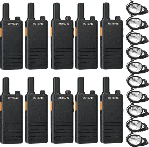 Retevis RT22P Walkie Talkies with Earpiece, New Version RT22,Light and Slim,1620mAh Battery,USB-C,Rechargeable Two Way Radio for Event Management Business Hotel Restaurant(10 Pack)