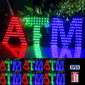 RGB ATM Sign, 30"x10" LED ATM Sign with Hanging Installation, Large ATM Sign for Business, ATM Merchandise Suitable for Shops Window