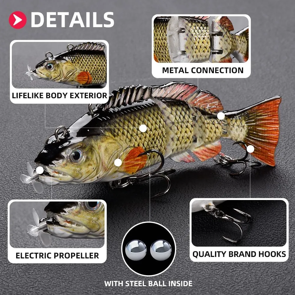 Robotic Swimming Lure 3.9” Electronic Lures USB Rechargeable LED Light 4 Segment Multi Jointed Swimbait Fishing Tackle for Bass Trout Pike