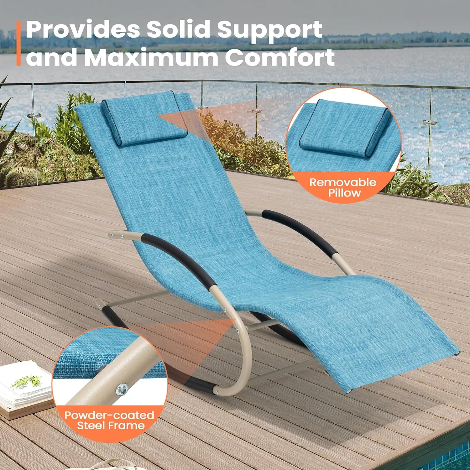 Rocking Outdoor Lounger Chair Chaise Lounge Zero Gravity Rocker - Patio Lounge Chair Rocking Sunlonger for Sunbathing, Napping for Patio, Garden, Living Room
