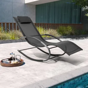 Rocking Outdoor Lounger Chair Chaise Lounge Zero Gravity Rocker - Patio Lounge Chair Rocking Sunlonger for Sunbathing, Napping for Patio, Garden, Living Room
