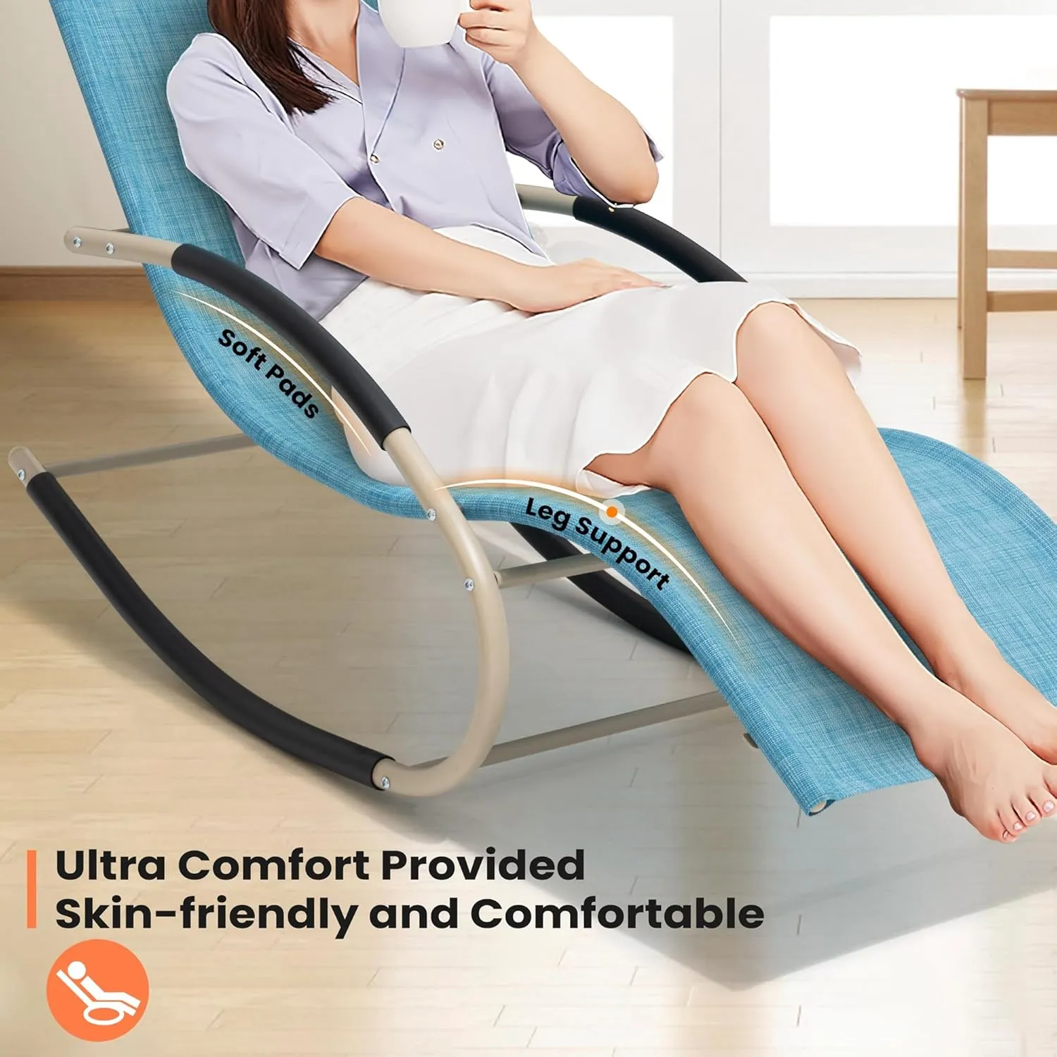 Rocking Outdoor Lounger Chair Chaise Lounge Zero Gravity Rocker - Patio Lounge Chair Rocking Sunlonger for Sunbathing, Napping for Patio, Garden, Living Room