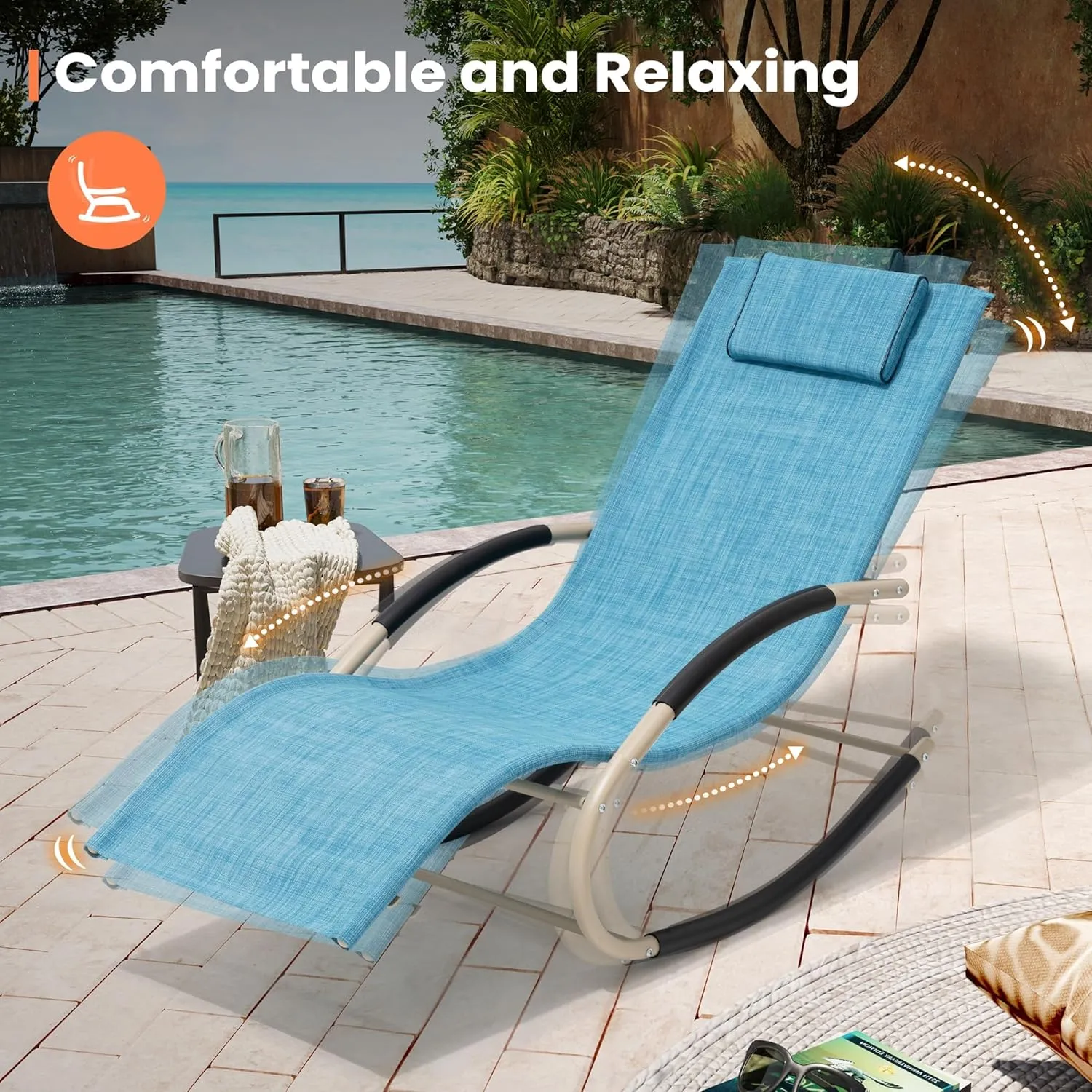 Rocking Outdoor Lounger Chair Chaise Lounge Zero Gravity Rocker - Patio Lounge Chair Rocking Sunlonger for Sunbathing, Napping for Patio, Garden, Living Room