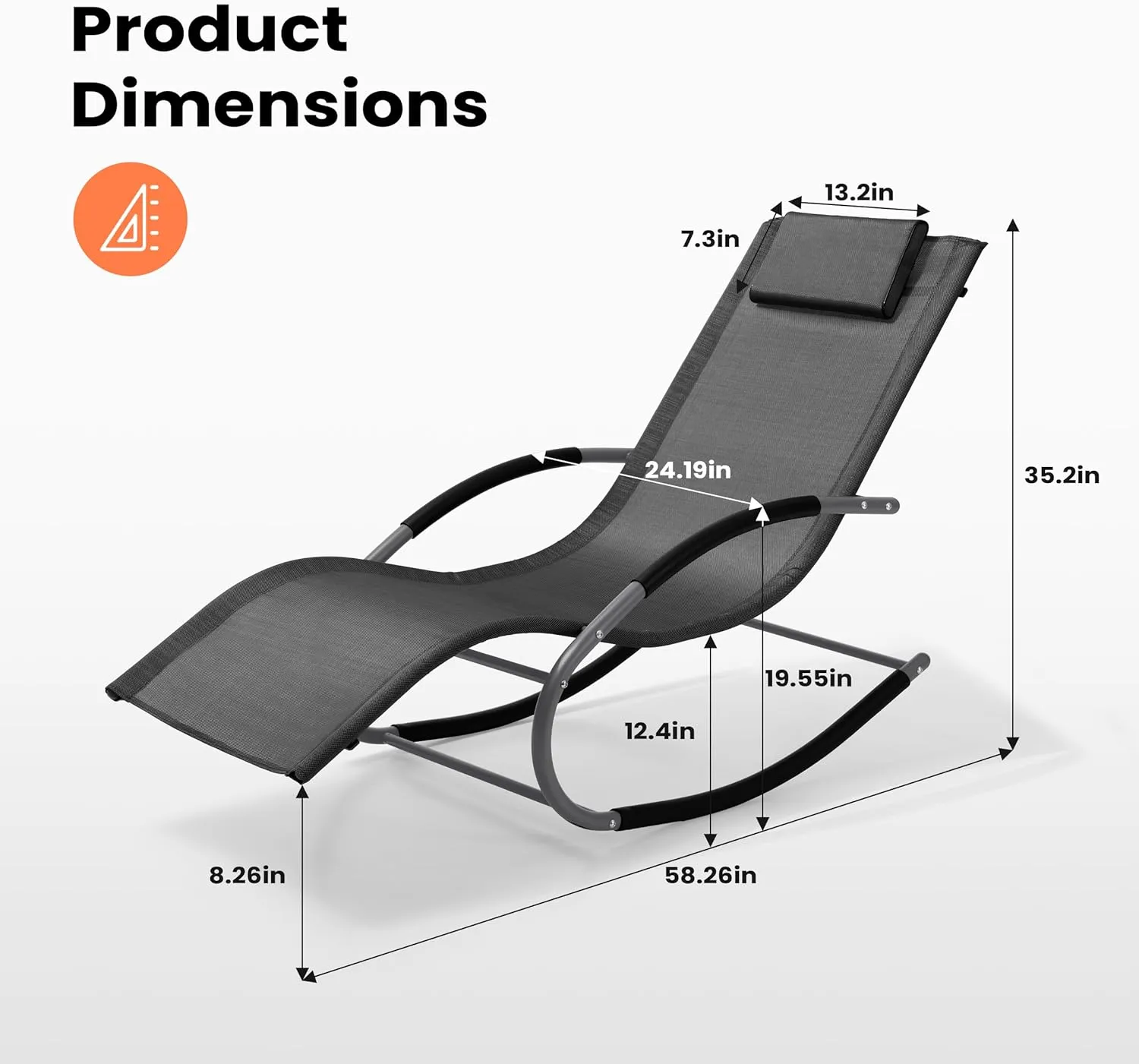 Rocking Outdoor Lounger Chair Chaise Lounge Zero Gravity Rocker - Patio Lounge Chair Rocking Sunlonger for Sunbathing, Napping for Patio, Garden, Living Room