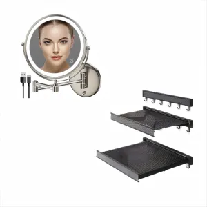Rocollos Rechargable Makeup Mirror and Space-Saving Towel Bar