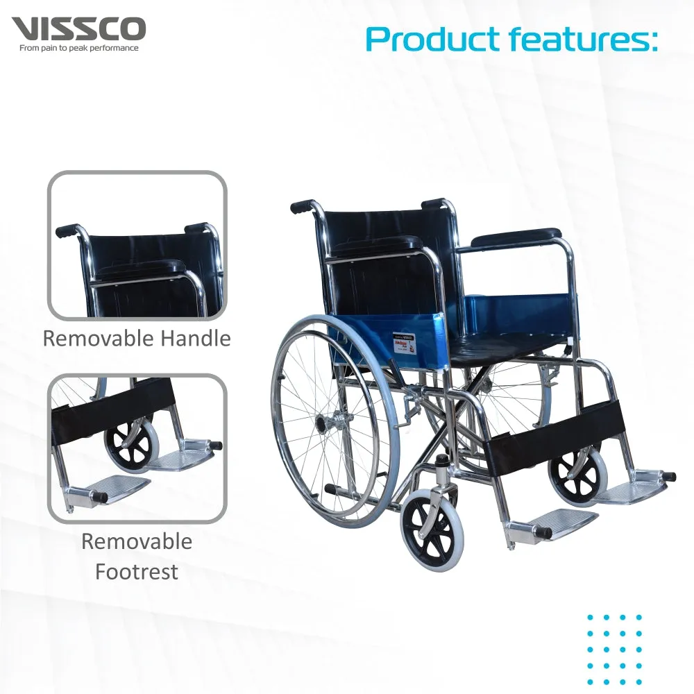 Rodeo Plus Wheelchair With Spoke Wheels | Fixed Handle | Swingable Footrest | Chrome Plated | Weight Capacity 100kg (Grey)
