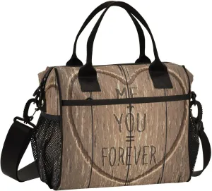 Romantic Carved Heart in Tree Lunch Bag Insulated Lunch Box for Women Cooler Bag Reusable Lunch Tote Bag Men Leakproof Lunchbox with Shoulder Strap School Work Picnic