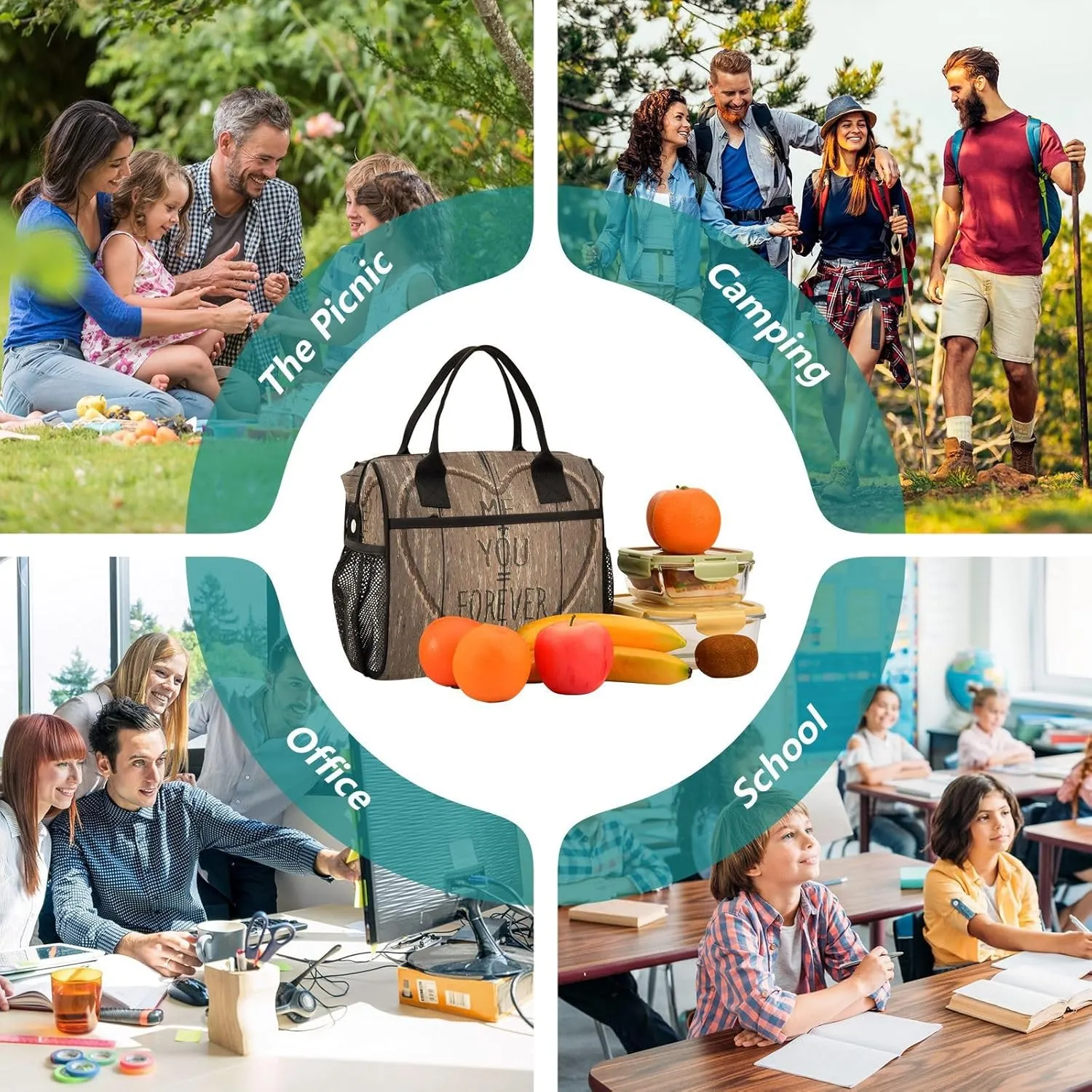 Romantic Carved Heart in Tree Lunch Bag Insulated Lunch Box for Women Cooler Bag Reusable Lunch Tote Bag Men Leakproof Lunchbox with Shoulder Strap School Work Picnic