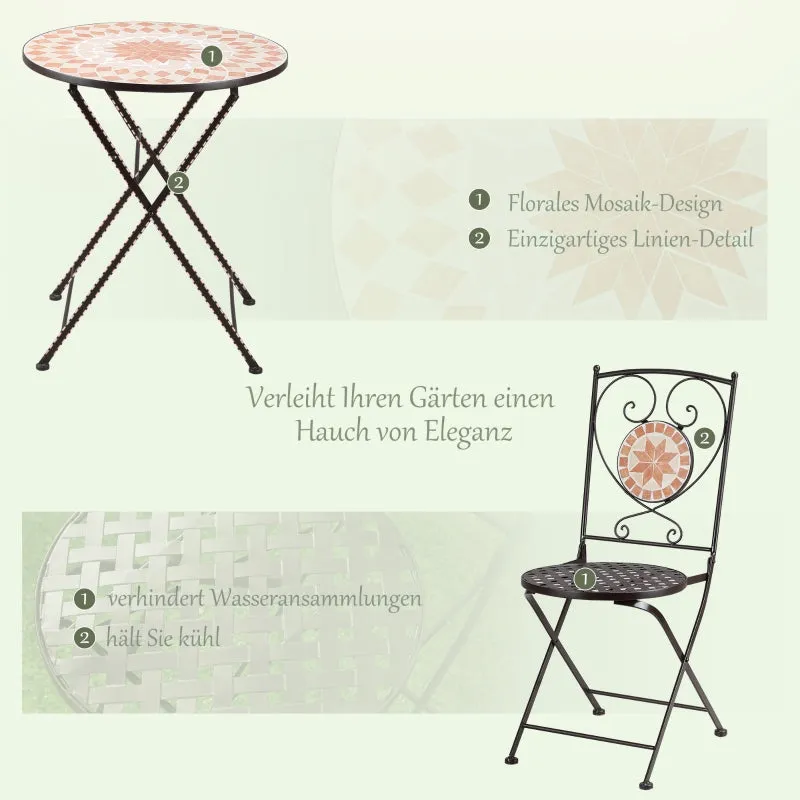 Rootz 3 Piece Bistro Set - Balcony Furniture - Outdoor Patio Set - Mosaic Design - Foldable & Water-Resistant - 61cm x 70cm Table, 39cm x 52cm x 90.5cm Chairs
