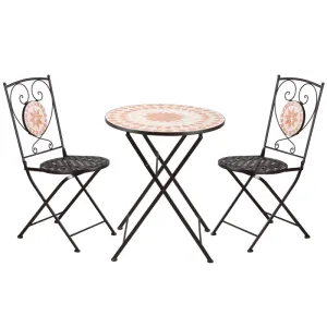 Rootz 3 Piece Bistro Set - Balcony Furniture - Outdoor Patio Set - Mosaic Design - Foldable & Water-Resistant - 61cm x 70cm Table, 39cm x 52cm x 90.5cm Chairs