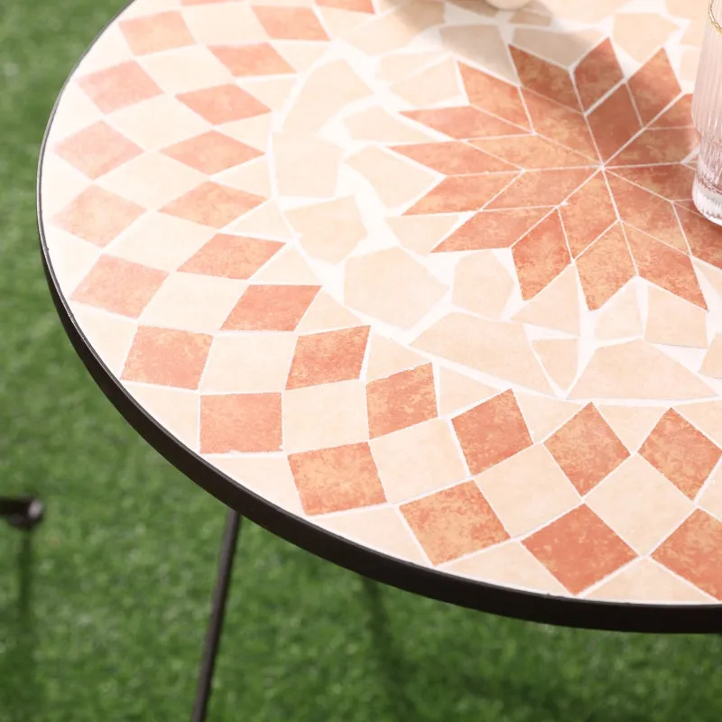Rootz 3 Piece Bistro Set - Balcony Furniture - Outdoor Patio Set - Mosaic Design - Foldable & Water-Resistant - 61cm x 70cm Table, 39cm x 52cm x 90.5cm Chairs