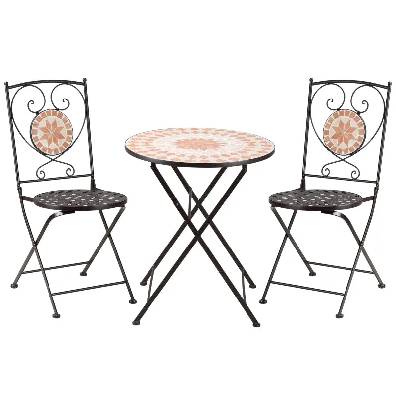 Rootz 3 Piece Bistro Set - Balcony Furniture - Outdoor Patio Set - Mosaic Design - Foldable & Water-Resistant - 61cm x 70cm Table, 39cm x 52cm x 90.5cm Chairs