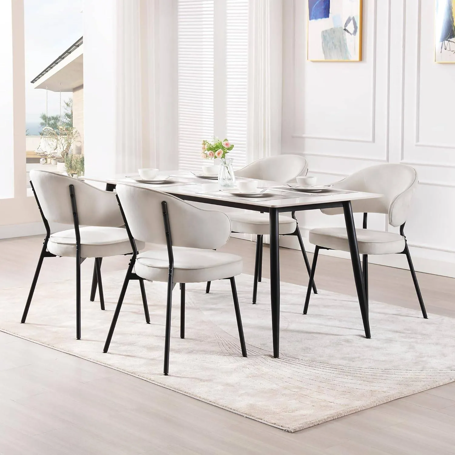Rootz Dining Chair Set - Velvet Chair - Comfortable Seat - Ergonomic - 54cm x 83.5cm x 52cm - Modern Style - Sturdy Metal Legs