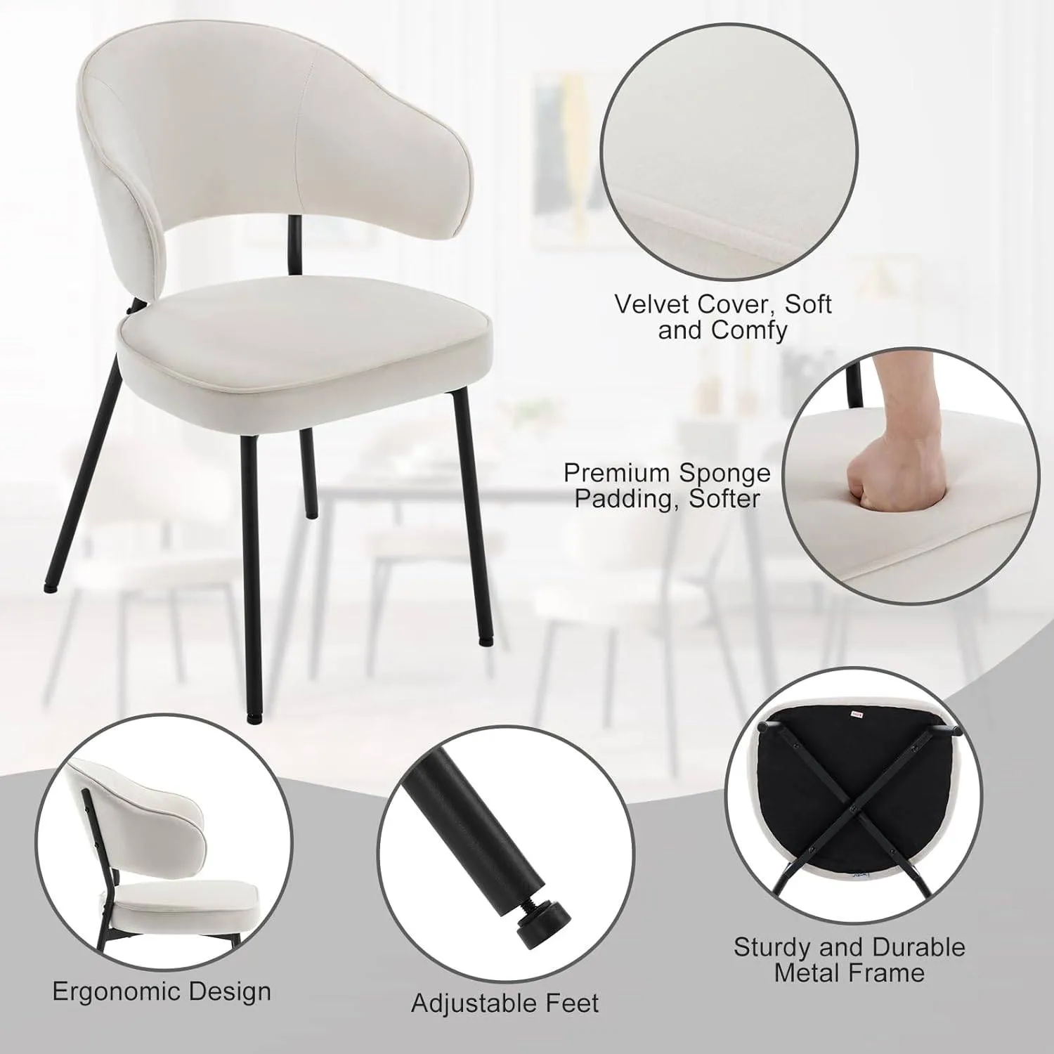 Rootz Dining Chair Set - Velvet Chair - Comfortable Seat - Ergonomic - 54cm x 83.5cm x 52cm - Modern Style - Sturdy Metal Legs