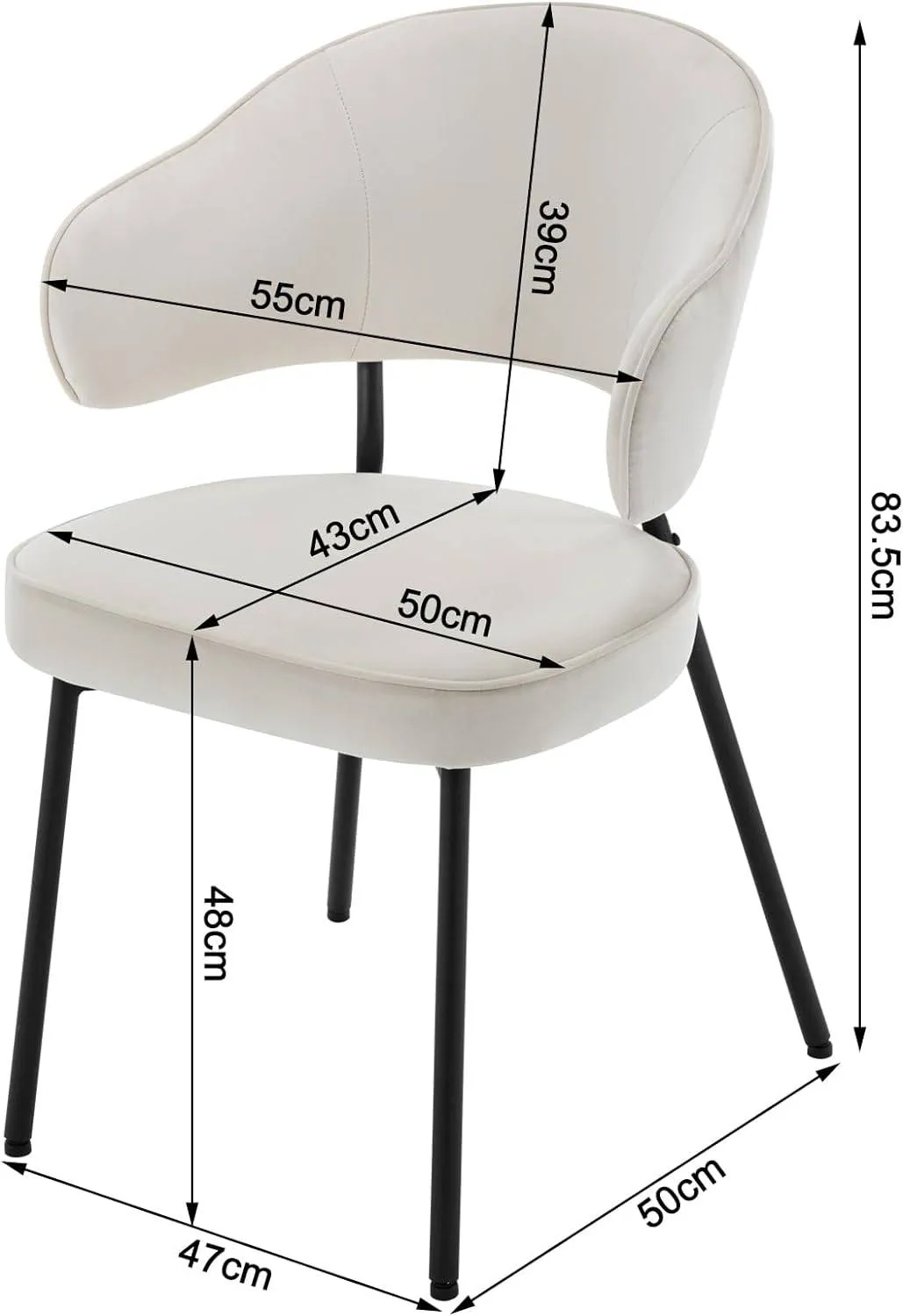 Rootz Dining Chair Set - Velvet Chair - Comfortable Seat - Ergonomic - 54cm x 83.5cm x 52cm - Modern Style - Sturdy Metal Legs