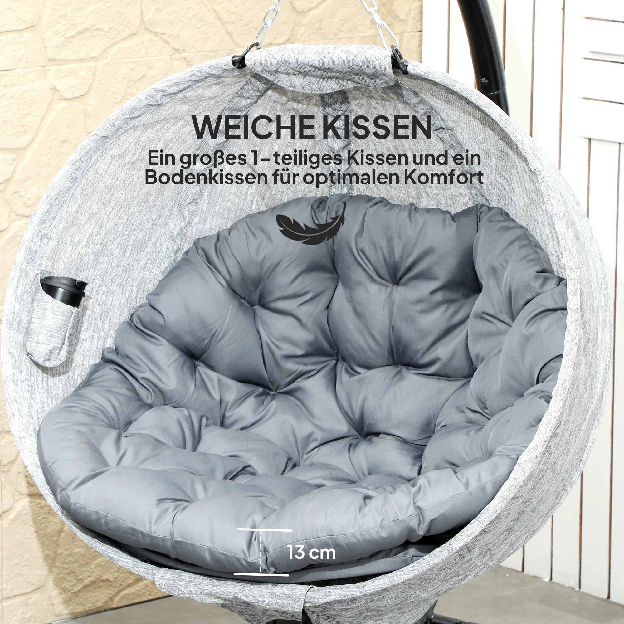 Rootz Egg-Shaped Hanging Basket Chair - Hanging Chair - Garden Chair - Rocking Function - 118cm x 116cm x 180cm