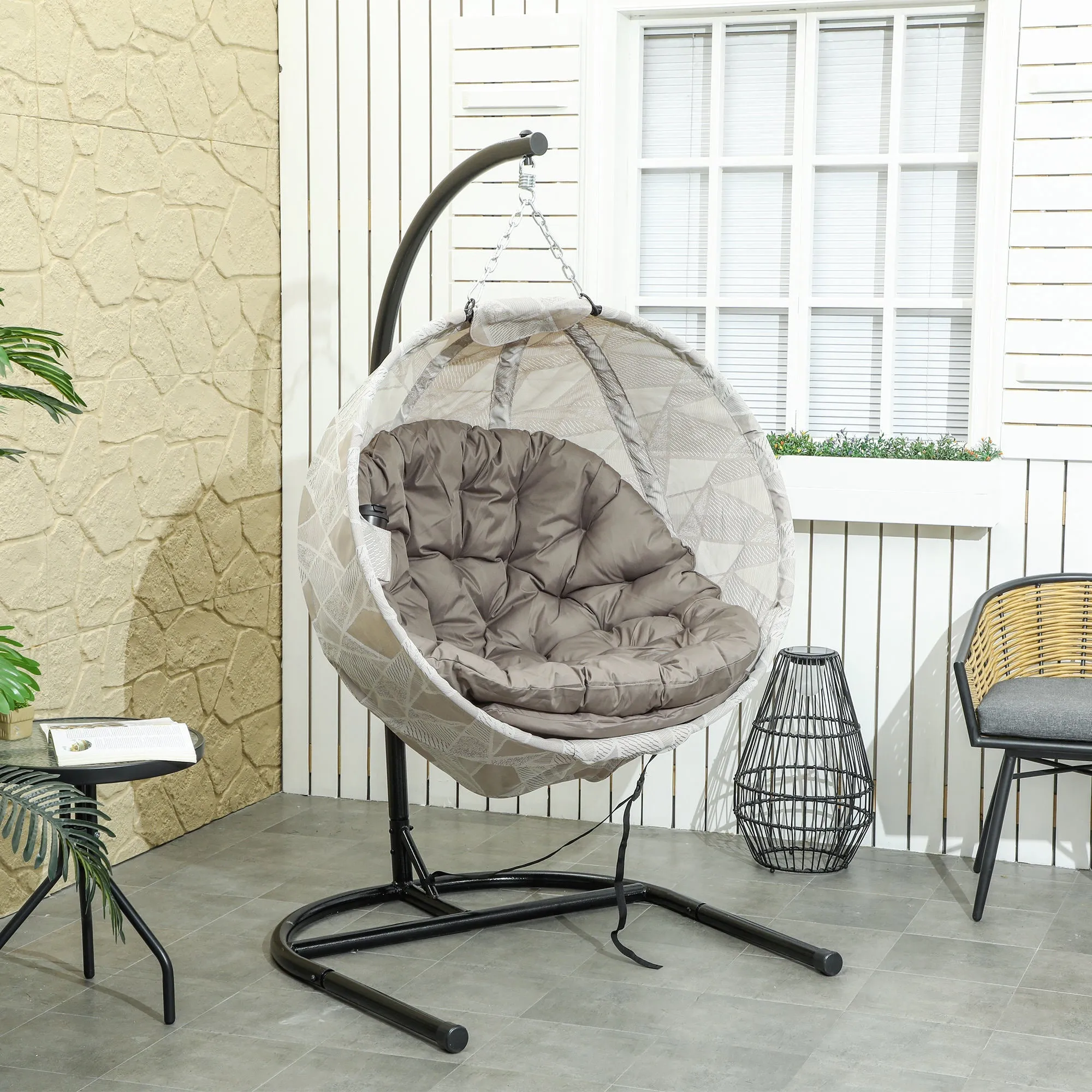Rootz Egg Shaped Hanging Chair - Rocking Chair - Foldable Garden Chair - With Cup Holder - 114cm x 106cm x 178cm