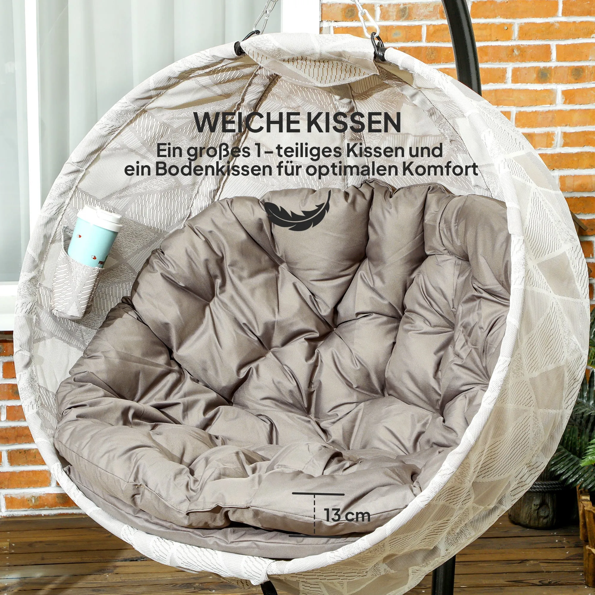 Rootz Egg Shaped Hanging Chair - Rocking Chair - Foldable Garden Chair - With Cup Holder - 114cm x 106cm x 178cm