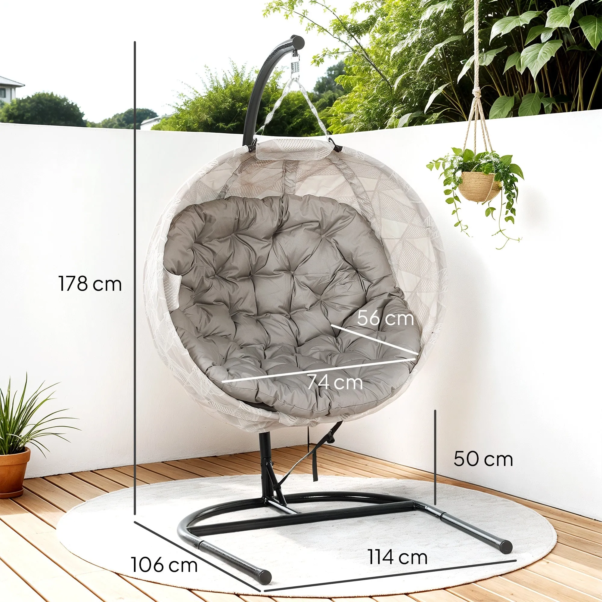 Rootz Egg Shaped Hanging Chair - Rocking Chair - Foldable Garden Chair - With Cup Holder - 114cm x 106cm x 178cm