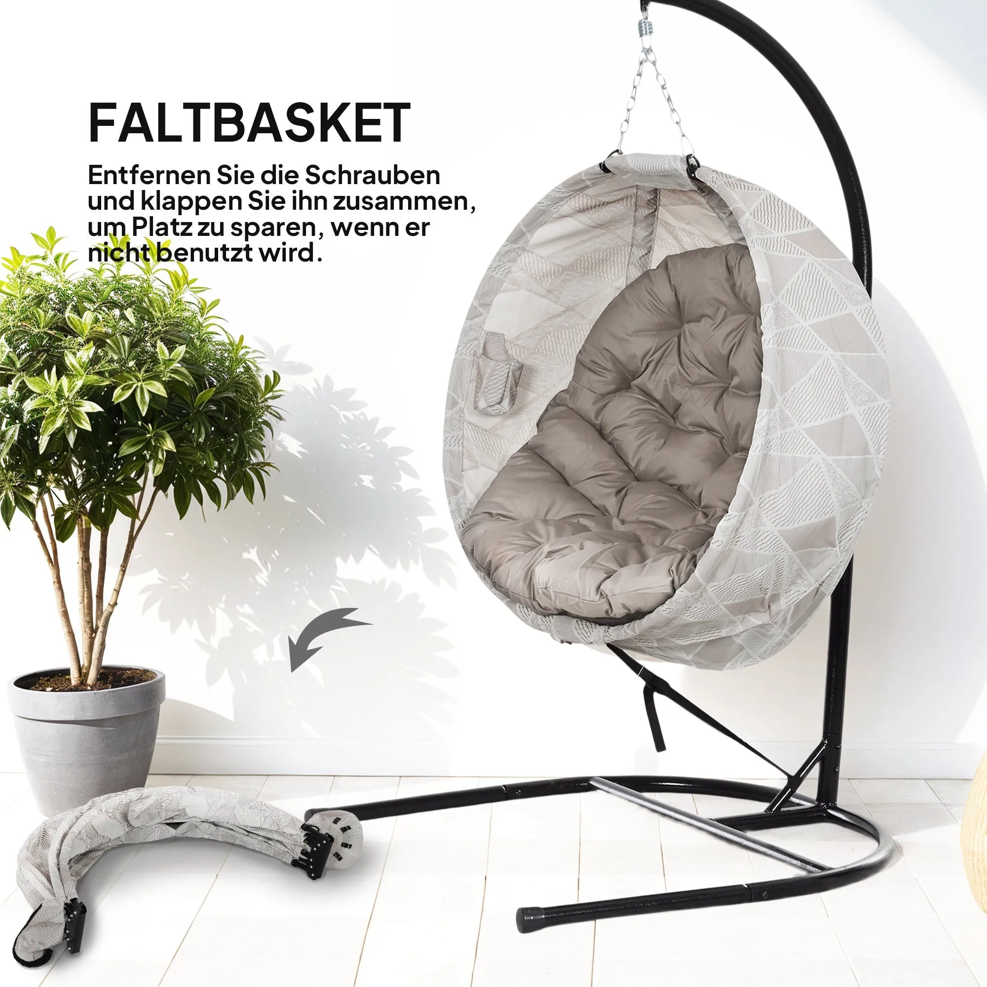 Rootz Egg Shaped Hanging Chair - Rocking Chair - Foldable Garden Chair - With Cup Holder - 114cm x 106cm x 178cm