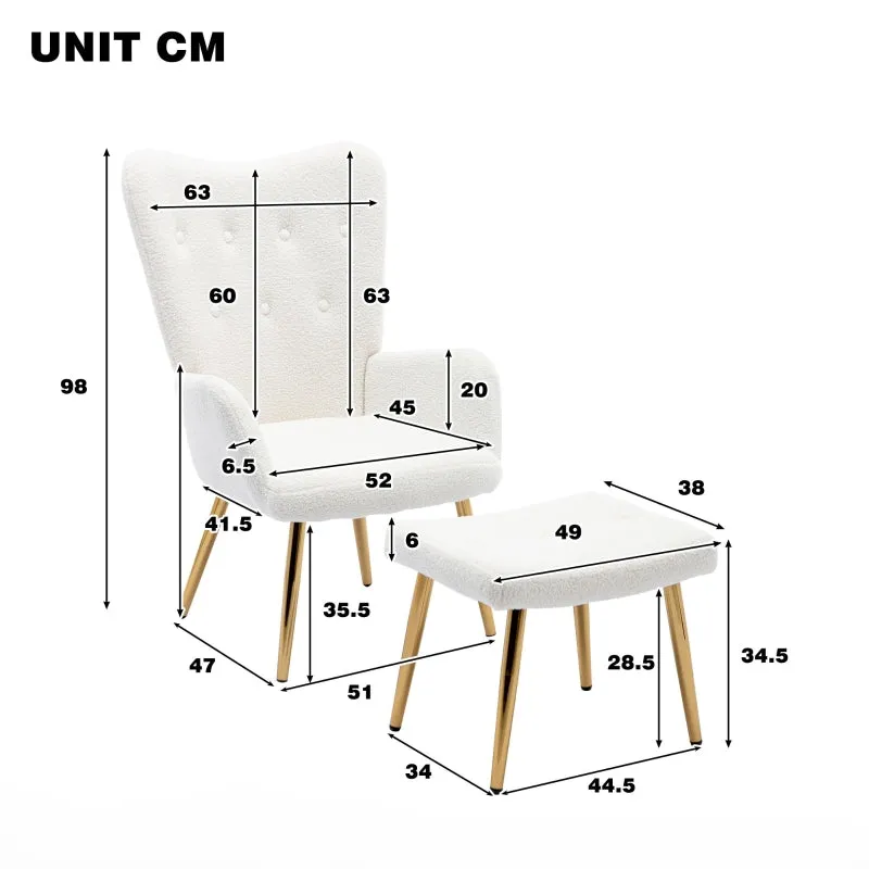 Rootz Elegant Wingback Chair - Armchair - Lounge Chair - Ultimate Comfort - 63cm x 47cm x 98cm - White