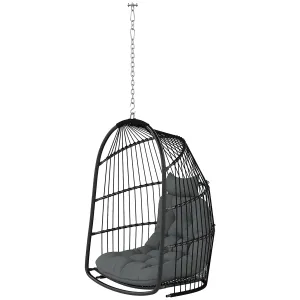 Rootz Hanging Chair Hanging Basket - Swing Chair - Egg Chair - Ergonomic Comfort - 74L x 68W x 105H cm - Grey and Black