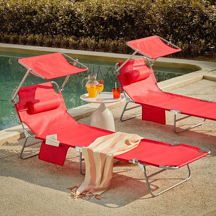 Rootz Oversized Folding Beach Chair - Lounger Chair - Reclining Sun Chair - Metal Frame - 195cm x 90cm x 63cm
