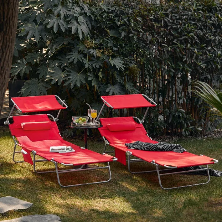 Rootz Oversized Folding Beach Chair - Lounger Chair - Reclining Sun Chair - Metal Frame - 195cm x 90cm x 63cm
