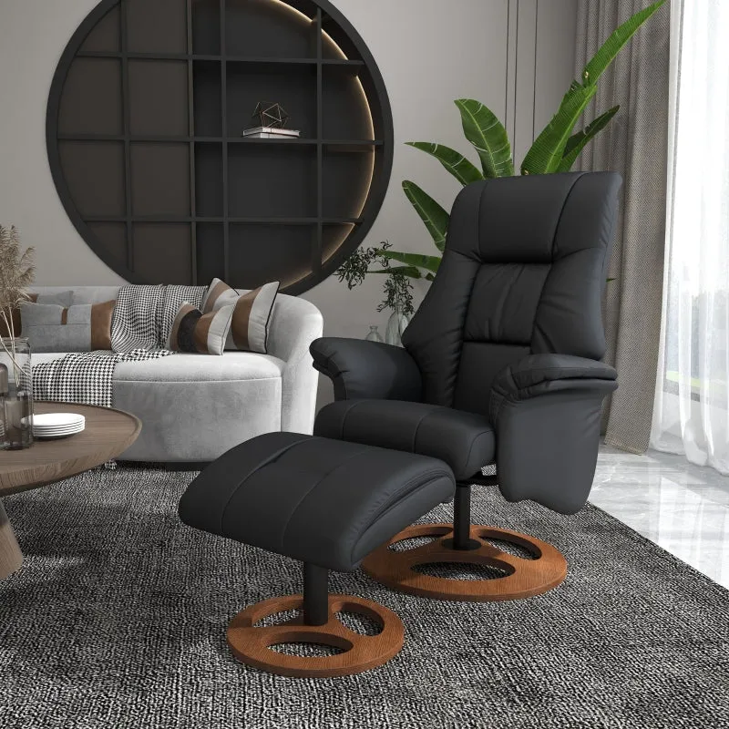 Rootz Relax Chair with Ottoman - Lounge Chair - Recliner Chair - Ultimate Comfort - Adjustable Backrest - Durable Faux Leather - 77cm x 89cm x 110cm
