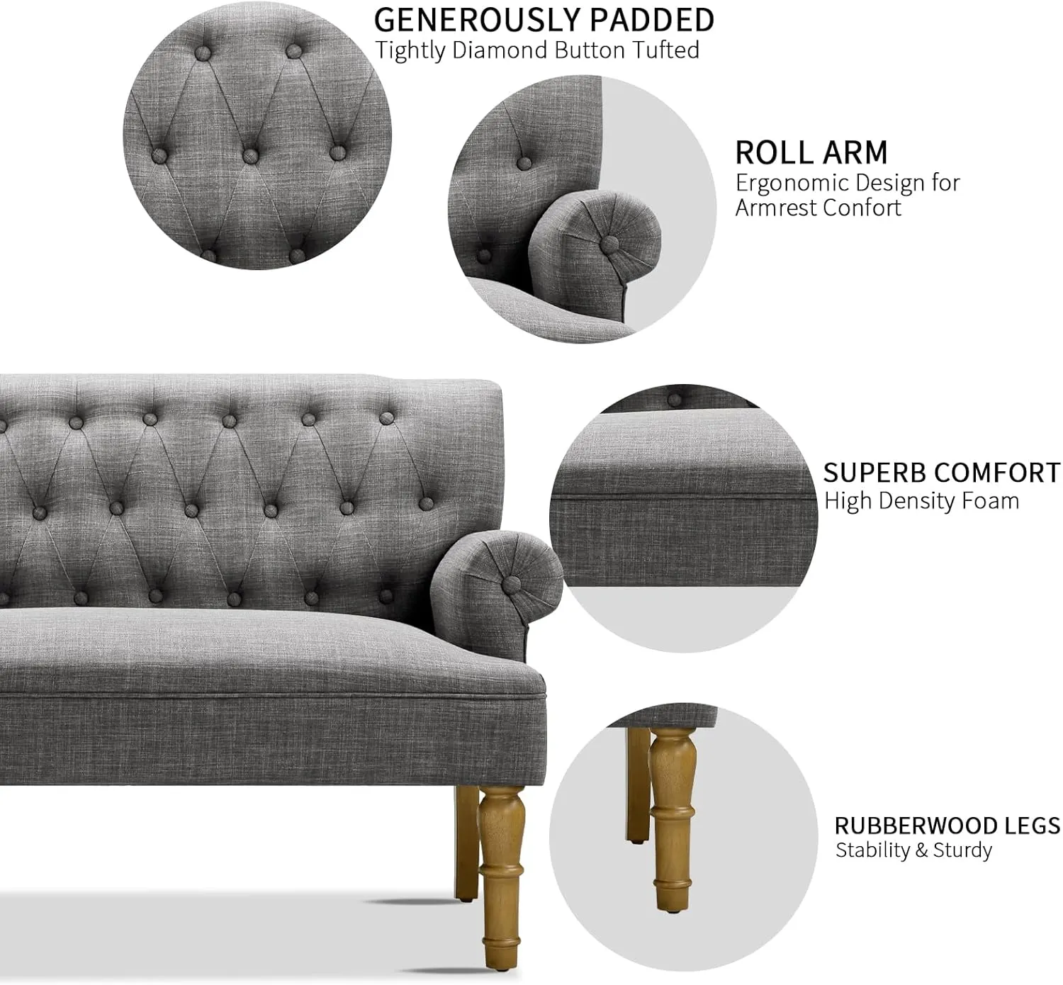Rosevera Drennan Loveseat Sofa for Living Room, Couch in a Box, Sofa para Sala, Love Seats Furniture, Long Couches, Settee, Textile Gray