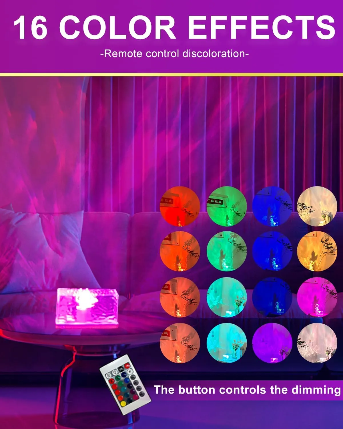 Rotating Water Wave Lamp Projector,Ocean Wave Light Projector,Crystal Night Light Lamp Touch Control,16 Colors RGB Lights for Gaming Room,Kids Room,Party,Bars …