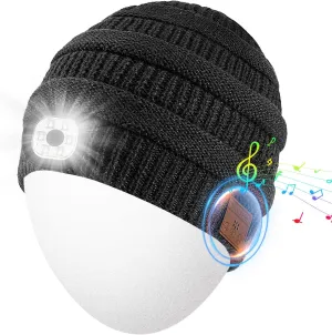 Rotibox Bluetooth Beanie Hat with Light, Music Knit Hat with Headphones for Outdoor Sports,Gifts for Men, Women, Teens