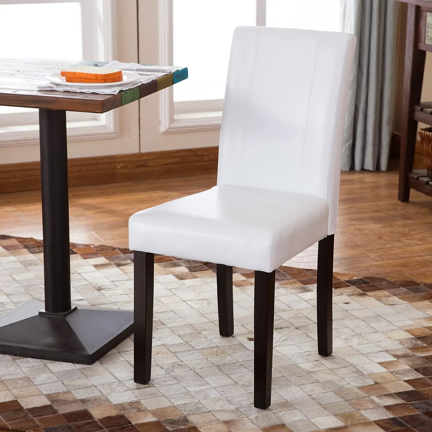 Roundhill Furniture Urban Style Solid Wood Leatherette Padded Parson Chair, Off-White, Set of 2