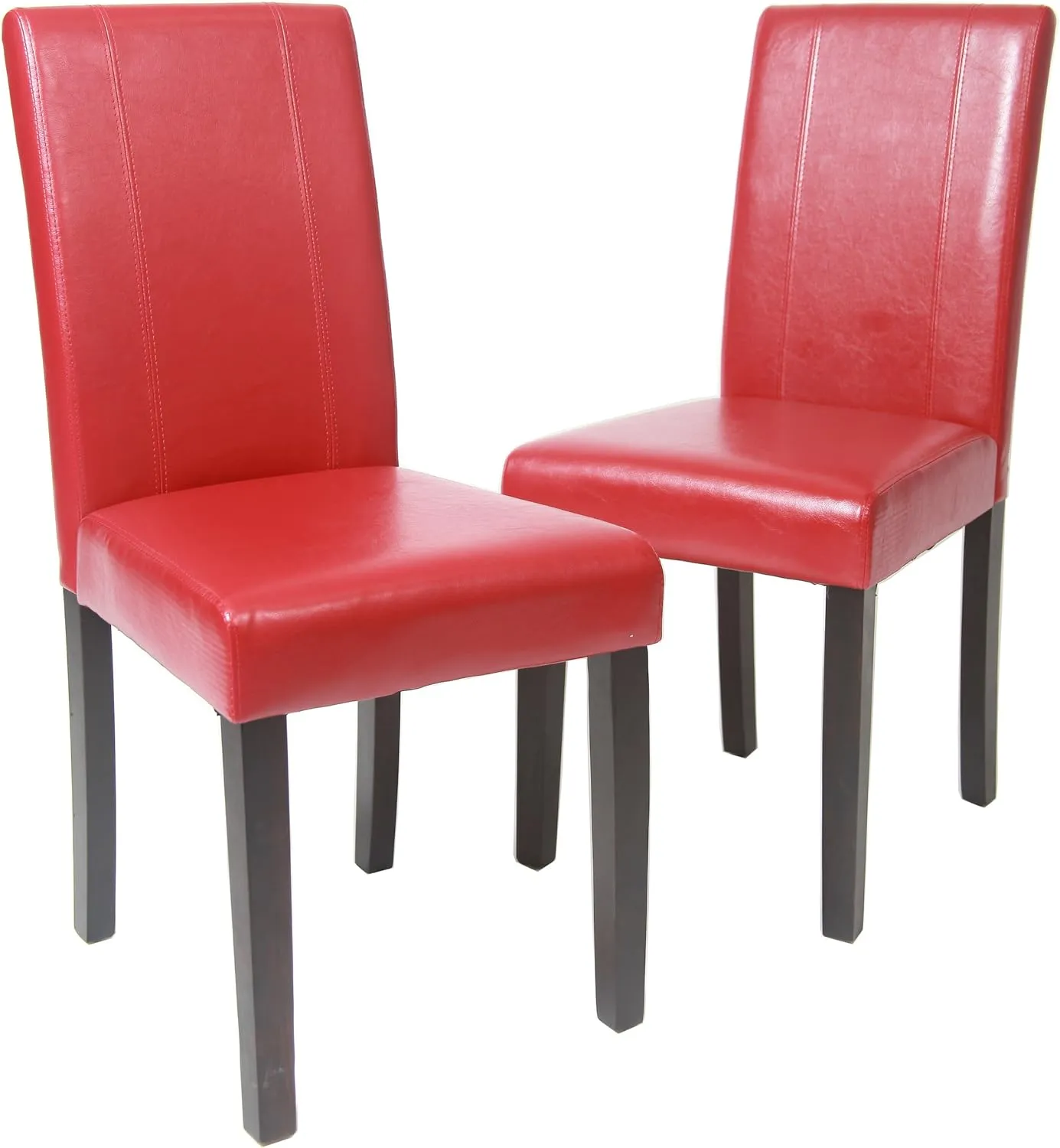 Roundhill Furniture Urban Style Solid Wood Leatherette Padded Parson Chair, Red, Set of 2