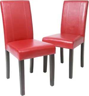 Roundhill Furniture Urban Style Solid Wood Leatherette Padded Parson Chair, Red, Set of 2
