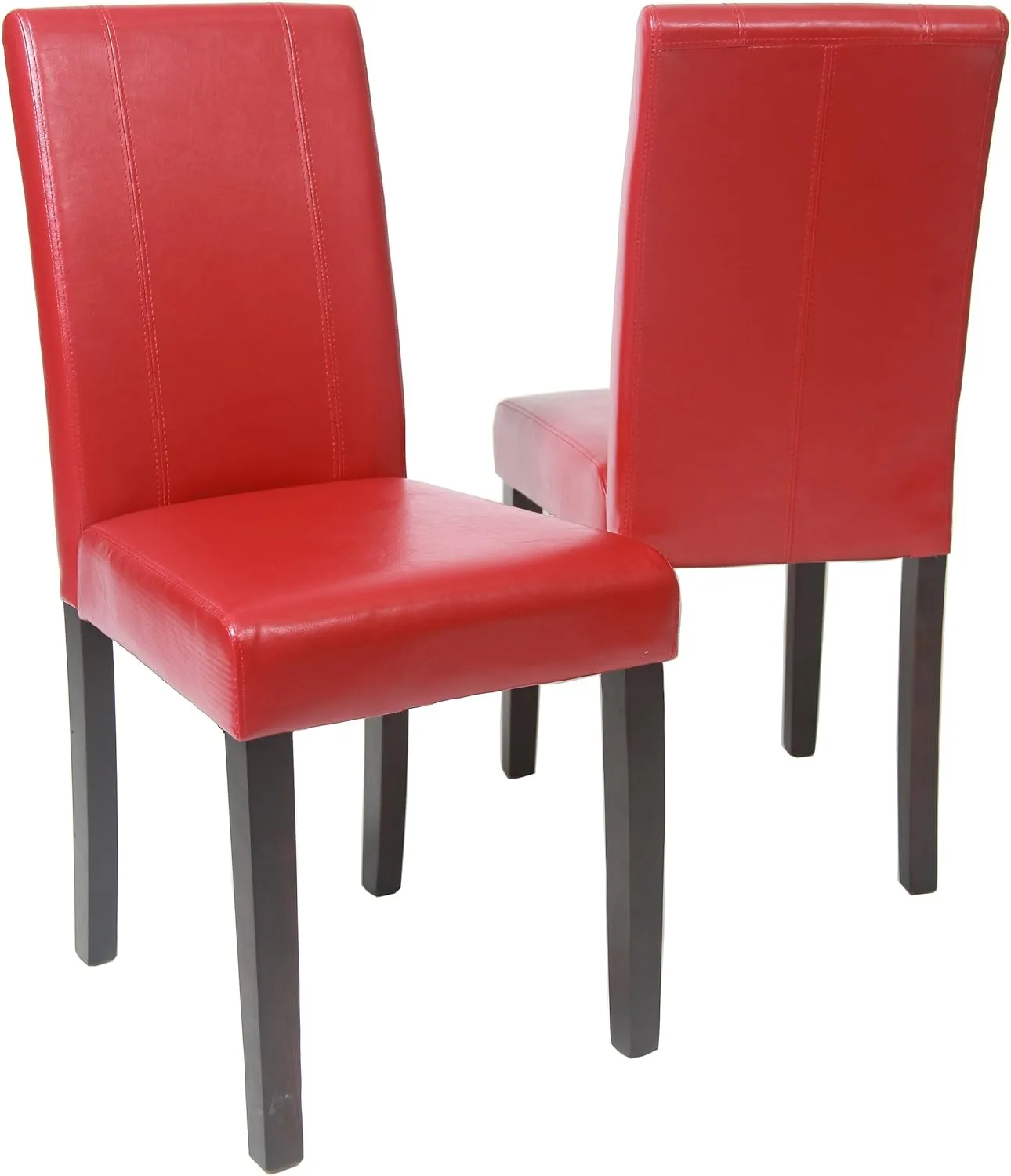 Roundhill Furniture Urban Style Solid Wood Leatherette Padded Parson Chair, Red, Set of 2
